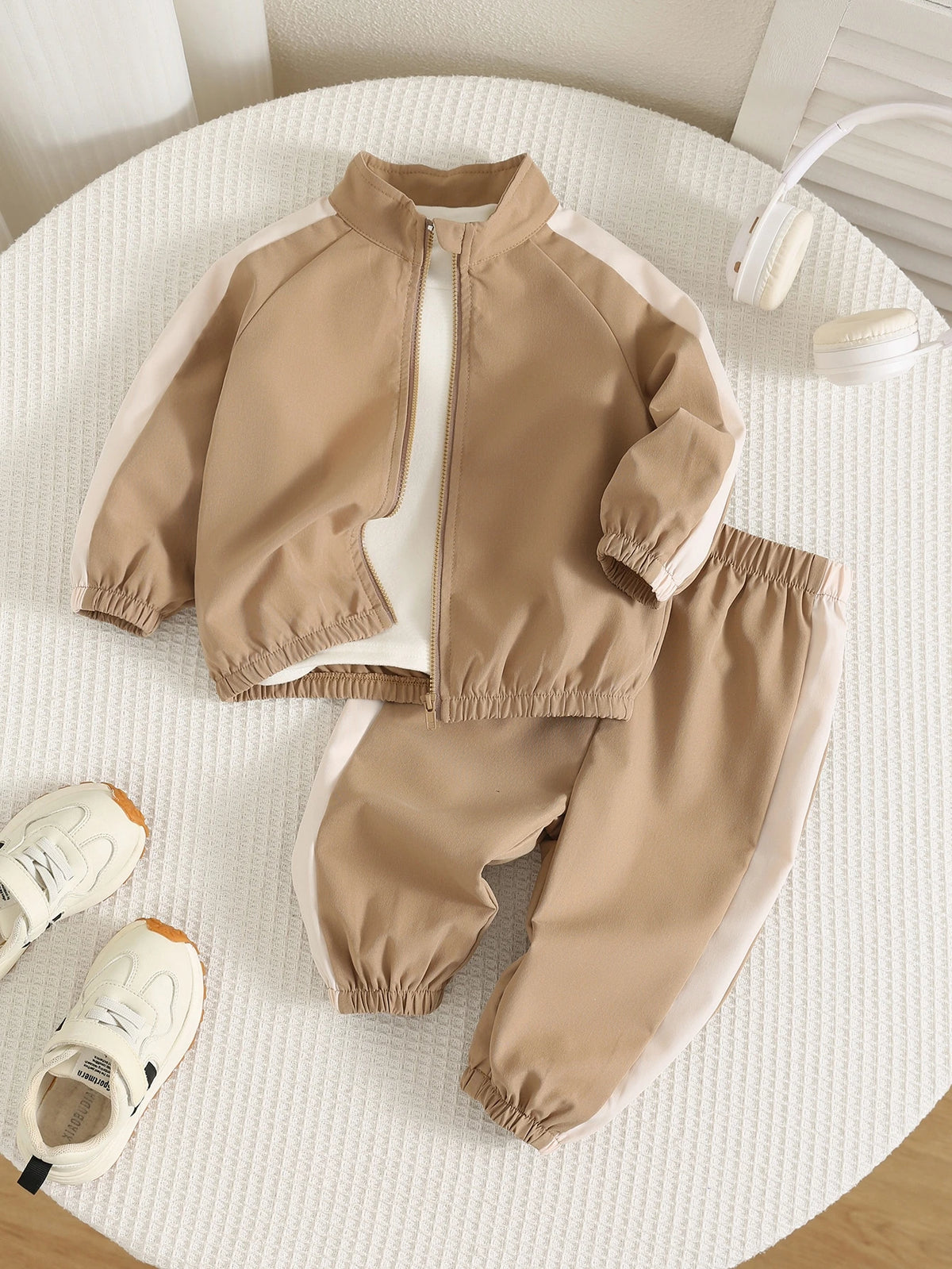 Bambinoo x Playful Pals Baby Colorblock Stand Collar Sweatshirt Set