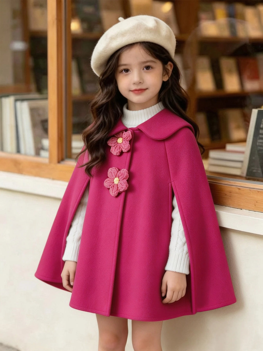 Girl Patchwork 3D Crochet Flower Cape Shawl Overcoat
