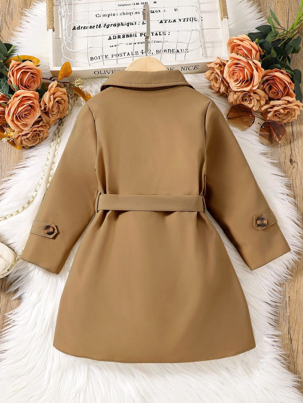 Young Girl Double Breasted Belted Midi Trench Coat