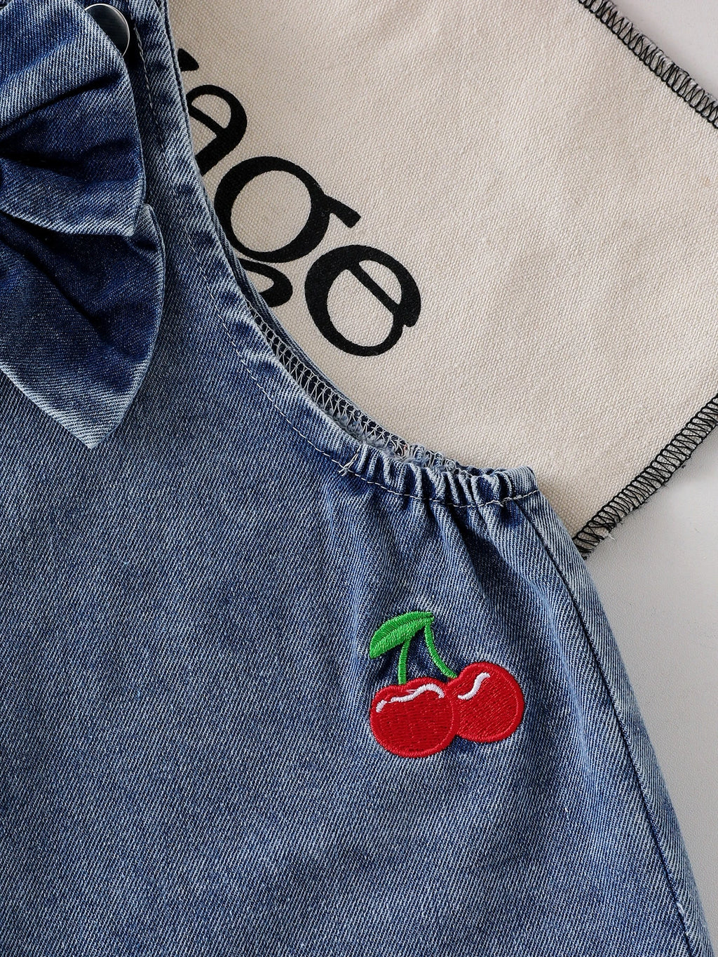 Baby Girl Bow Heart Embroidered Denim Straight Leg Overalls