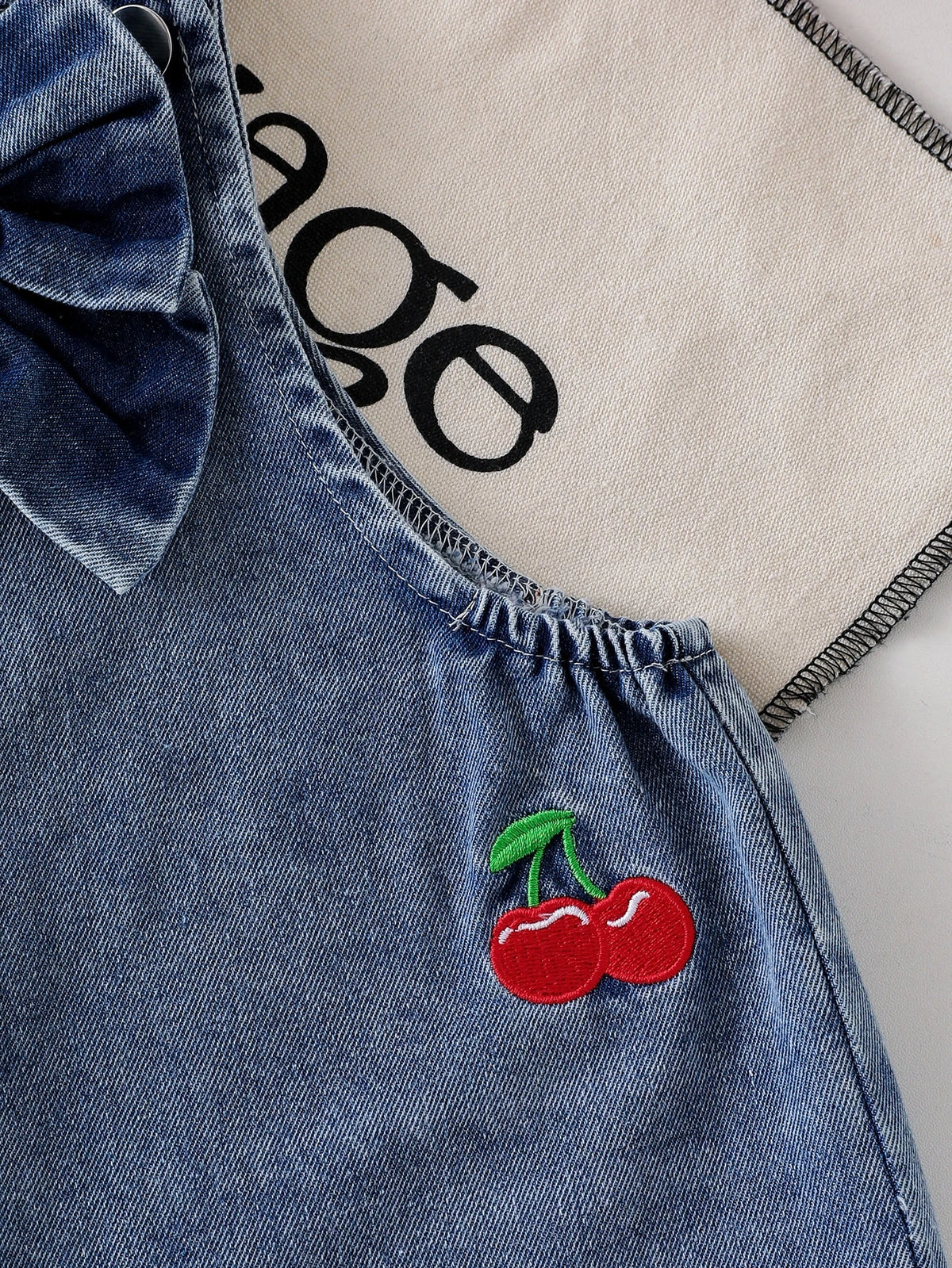 Baby Girl Bow Heart Embroidered Denim Straight Leg Overalls