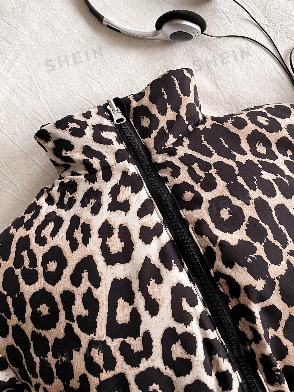 Young Girl Leopard Print Lined Zip Up Casual Jacket
