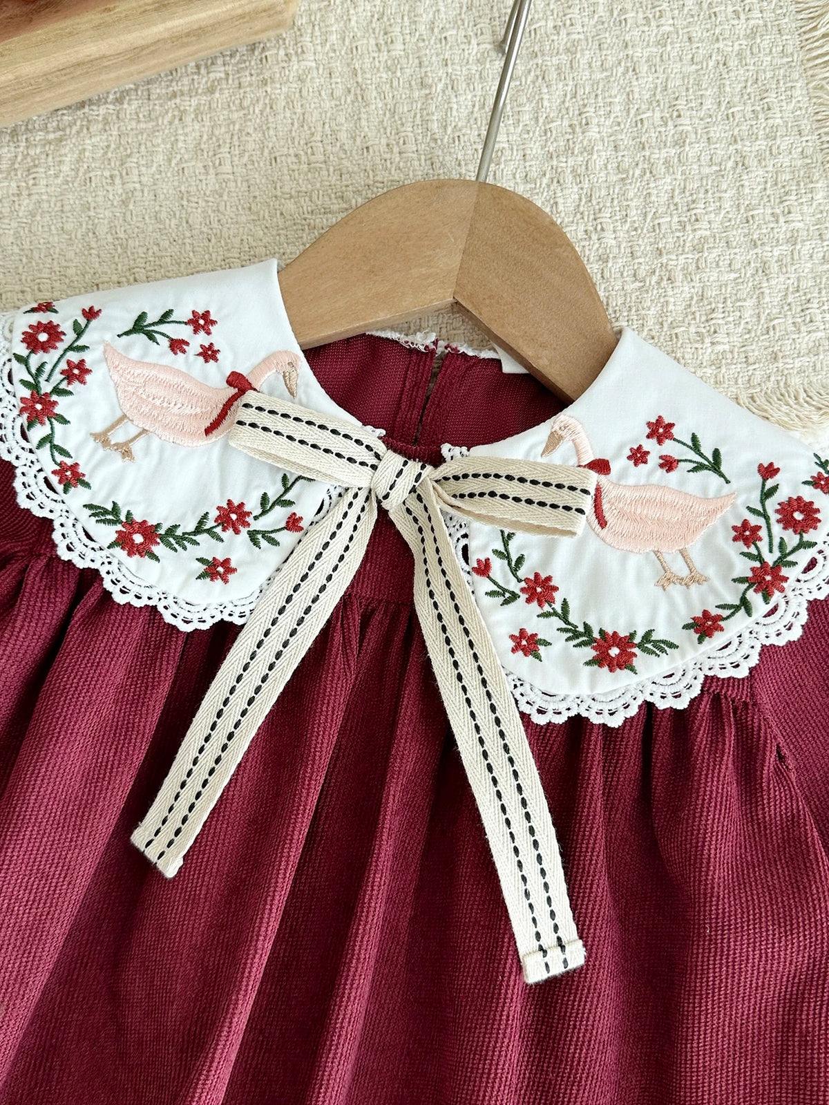 LMoss Kids Baby Girl Colorblock Embroidered Collar Dress