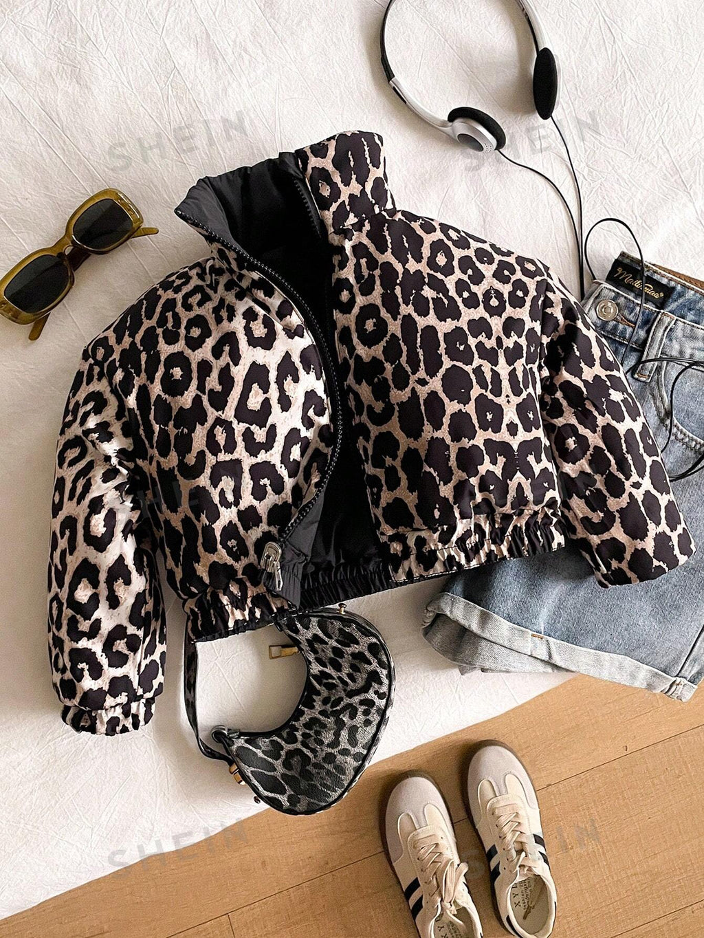 Young Girl Leopard Print Lined Zip Up Casual Jacket
