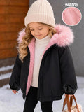 Baby Girl Colorblock Hooded Thick Padded Winter Coat Multicolor