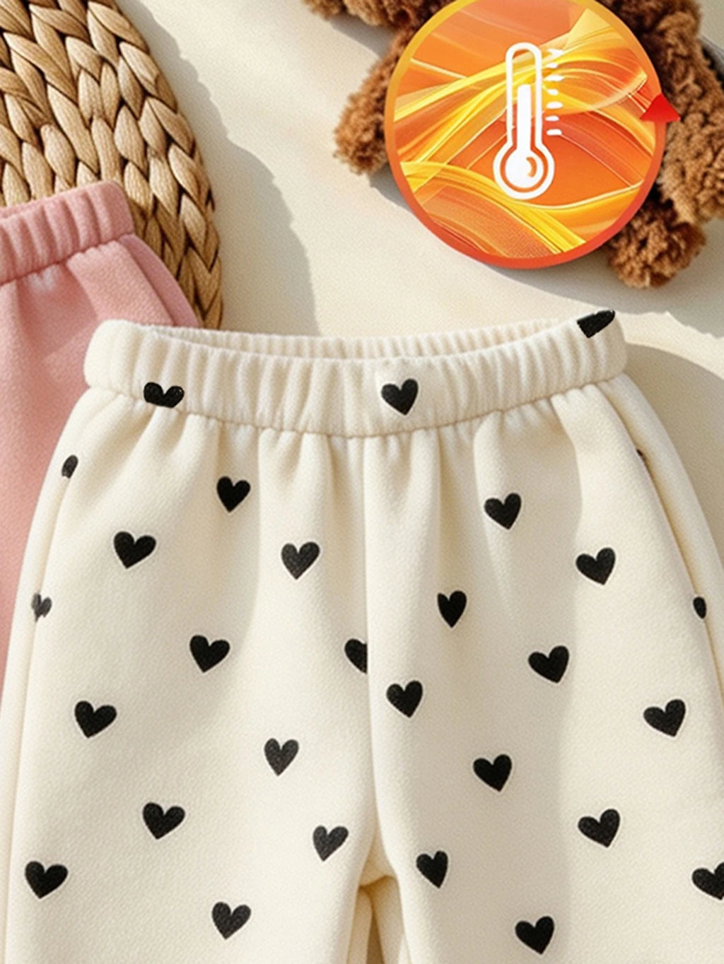 Baby Girl Thermal Heart Pattern Sweatpants 2pc Set - Multicolor
