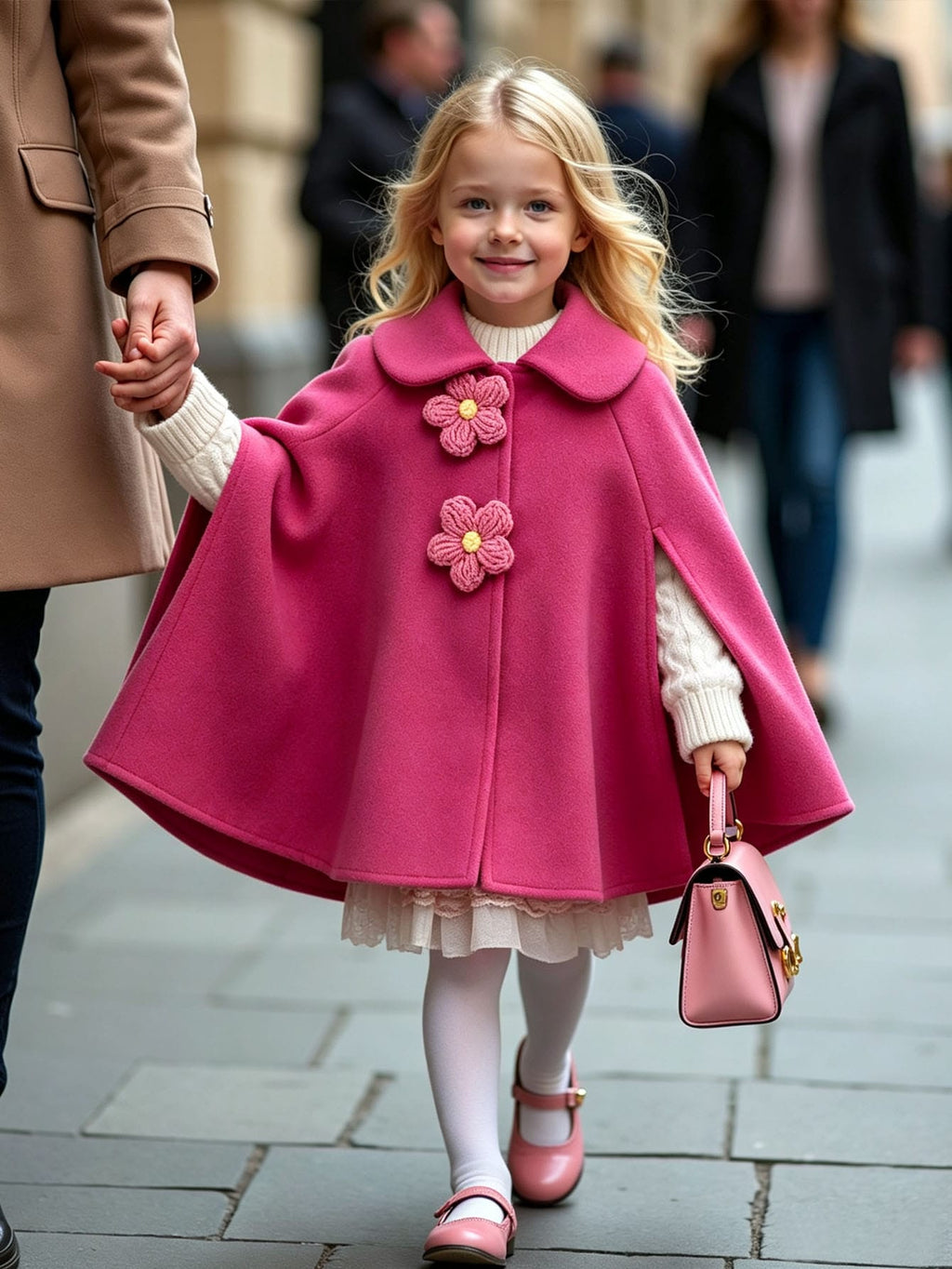 Girl Patchwork 3D Crochet Flower Cape Shawl Overcoat