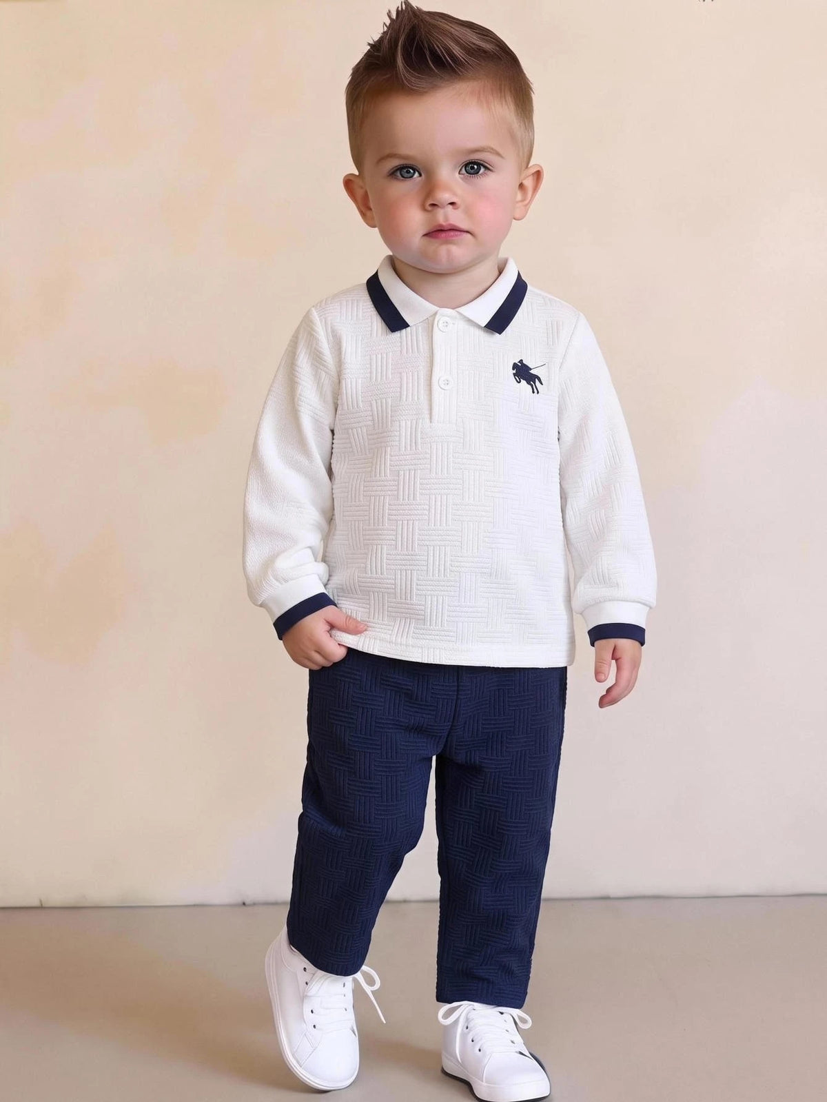 Baby Boy White Shirt Polo Blue Pants Set