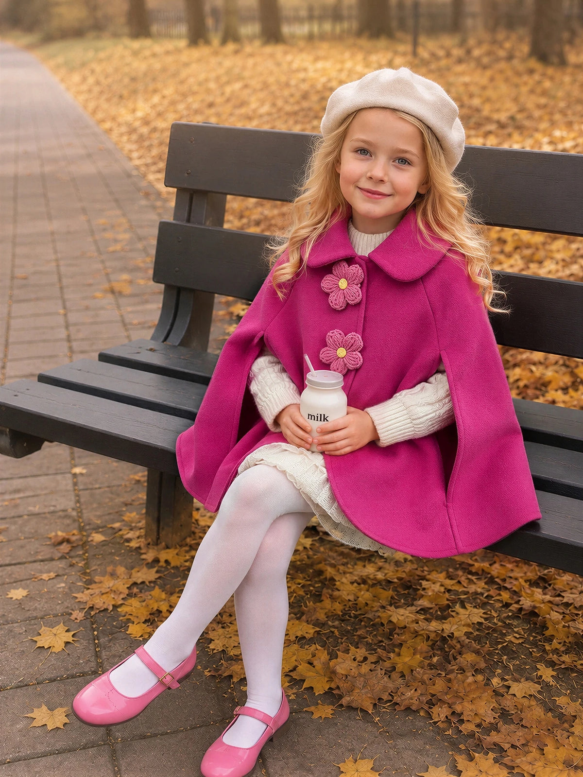Girl Patchwork 3D Crochet Flower Cape Shawl Overcoat