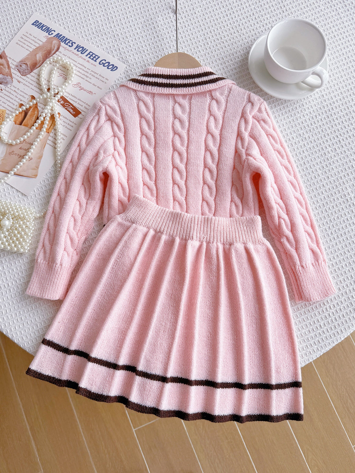 Girl Embroidered Rabbit Knitted Sweater Skirt 2 Piece Set