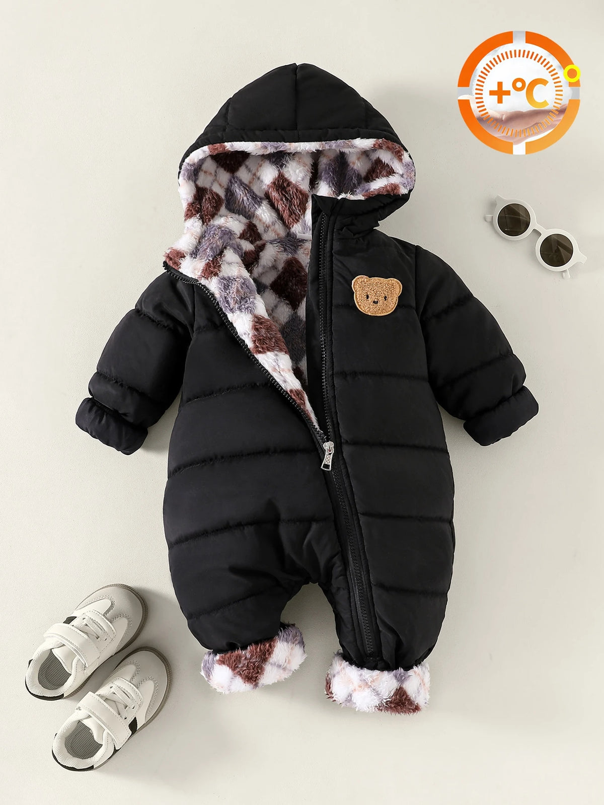 Playful Pals Baby Boy Black Quilted Jumpsuit