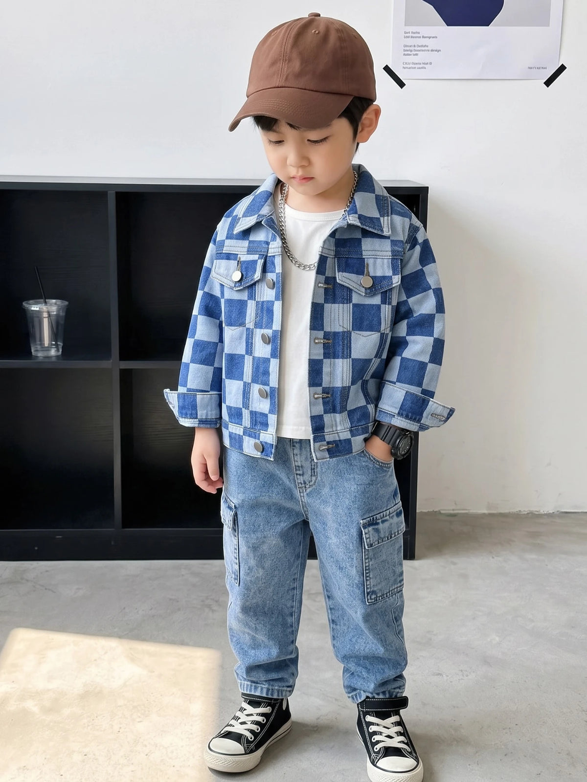 Bambinoo x Boys' Light Blue Graphic Distressed Denim Jacket