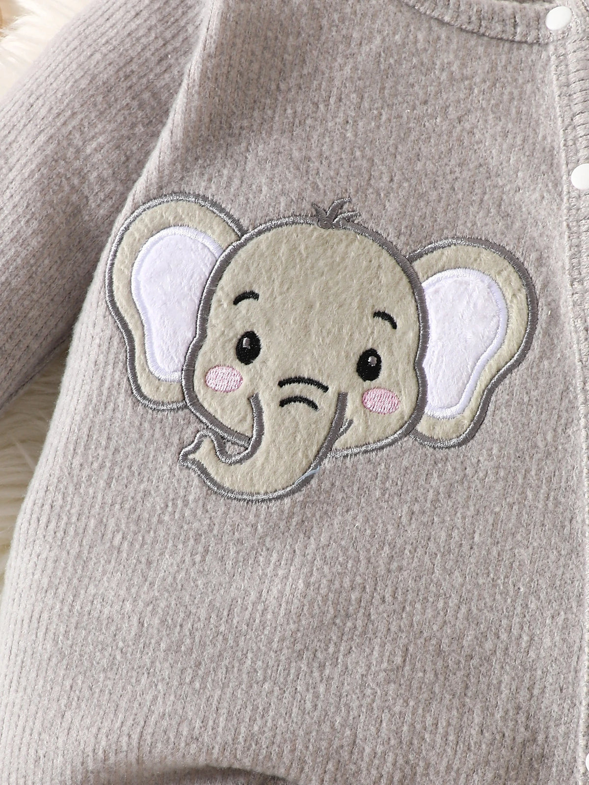 Unisex Gray Elephant Embroidered Long-Sleeve Jumpsuit Grey