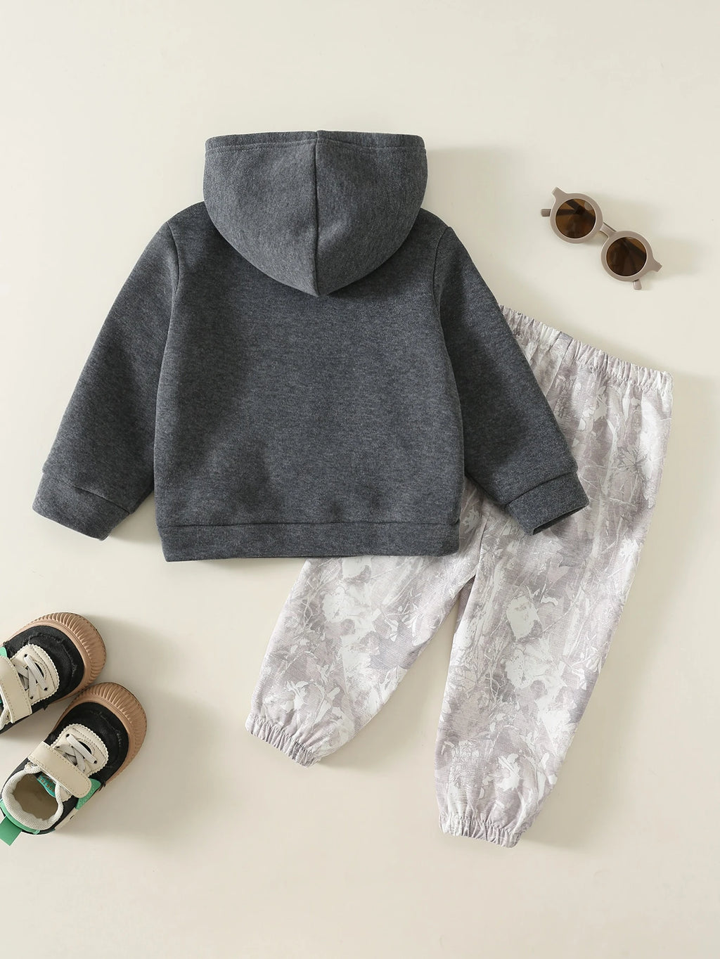 Baby Grey Camouflage Fleece Hooded Tracksuit Set