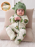 Newborn Baby Boy Dinosaur Thermal Lined Jumpsuit