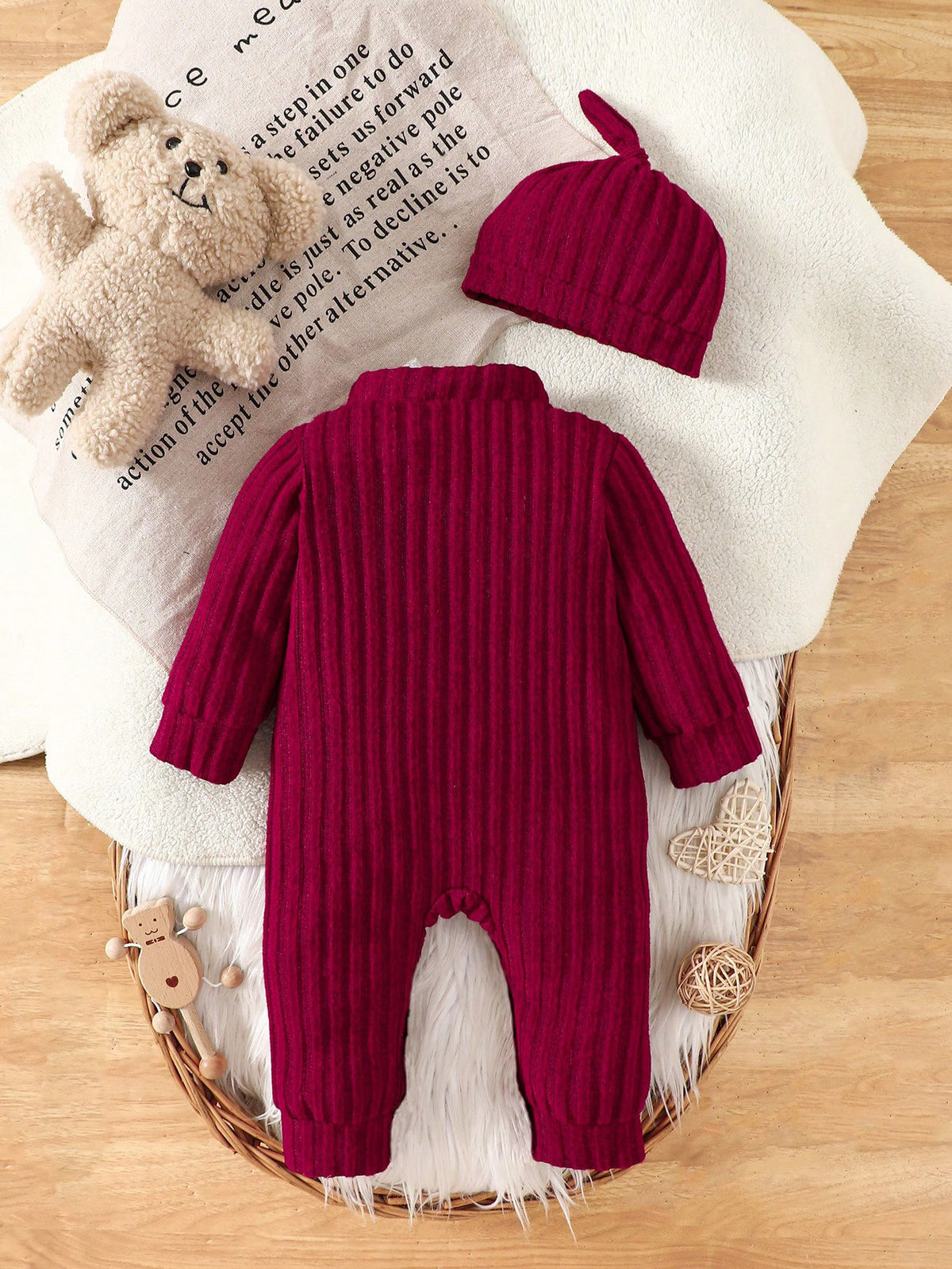 Baby Boy Burgundy Patch Letter Casual Jumpsuit Burgundy