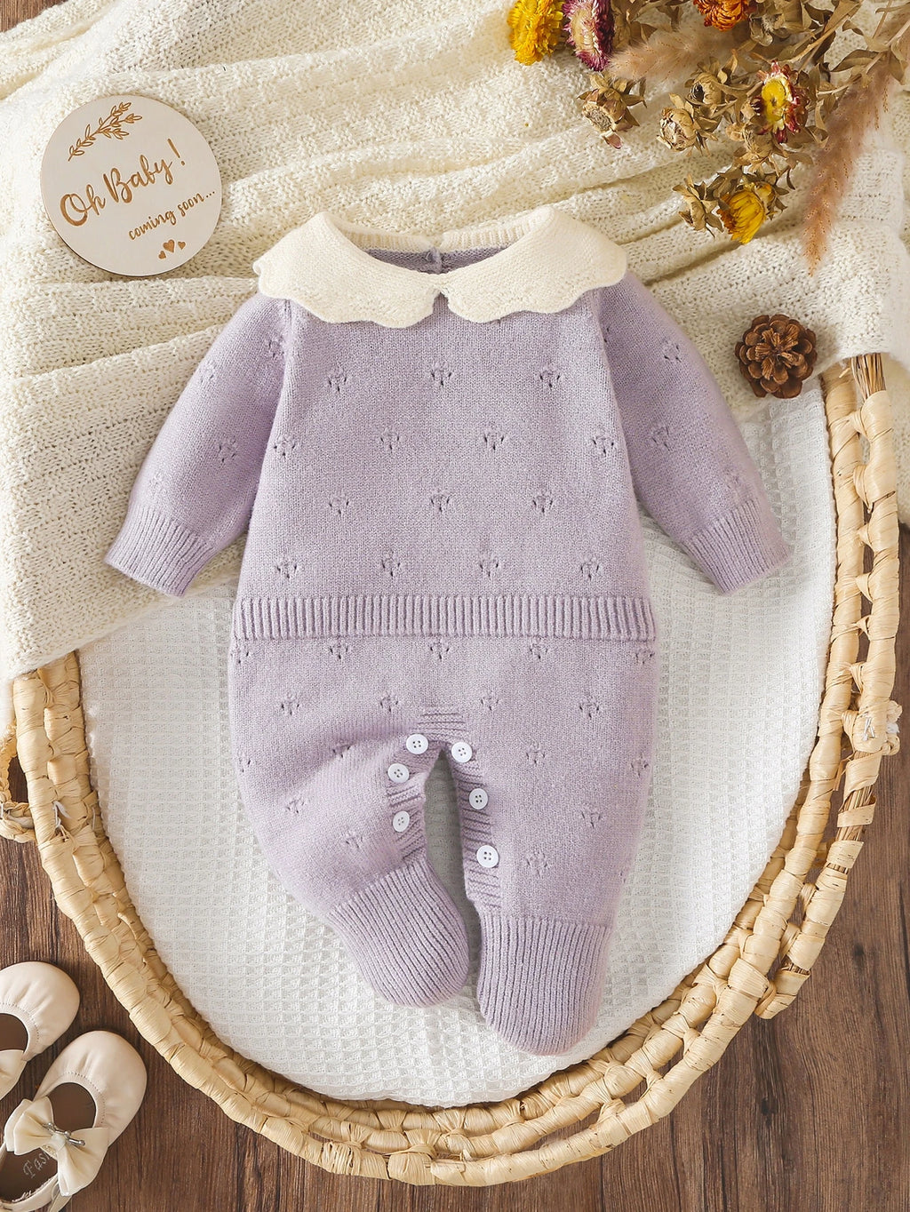 Newborn Baby Soft Perforated Sweater Cartoon Onesie Jumpsuit