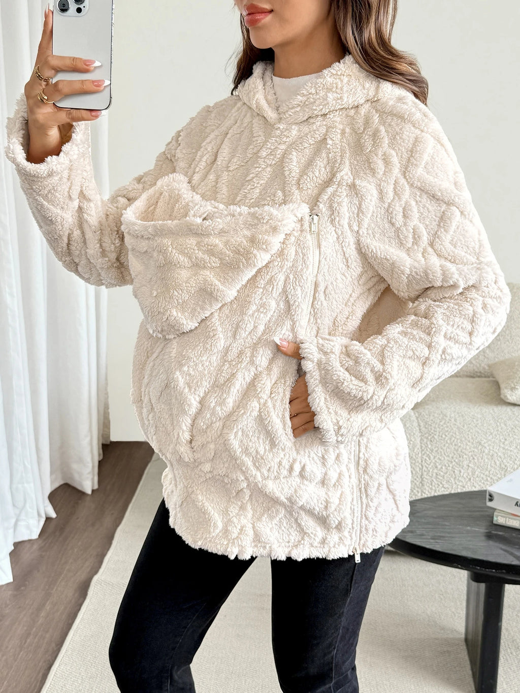 Maternity Apricot 3-In-1 Fleece-Lined Pregnancy Jacket