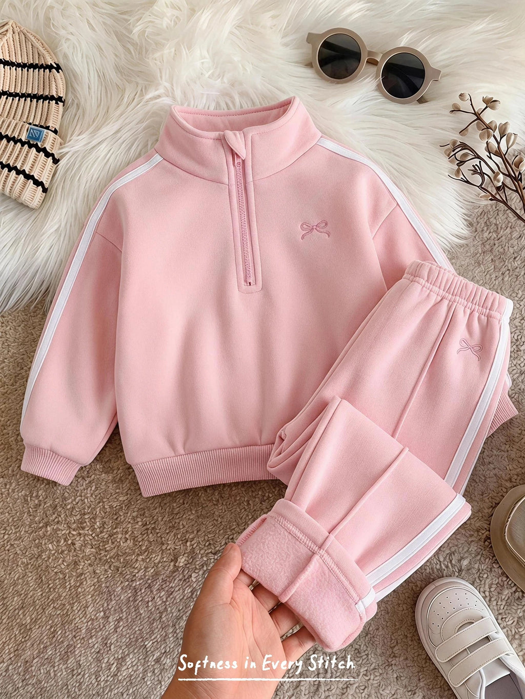 Cozy Pixies Baby Girl Fleece Letter Hoodie Set Pink