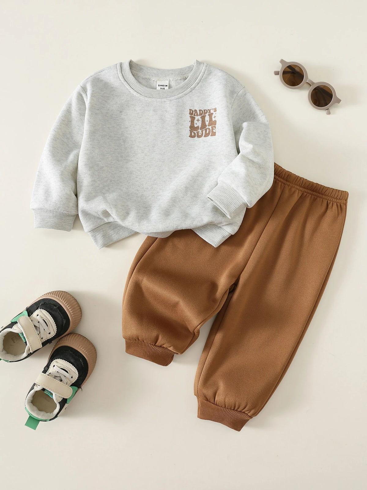 Baby Boy Brown Thermal Slogan Sweatshirt Set