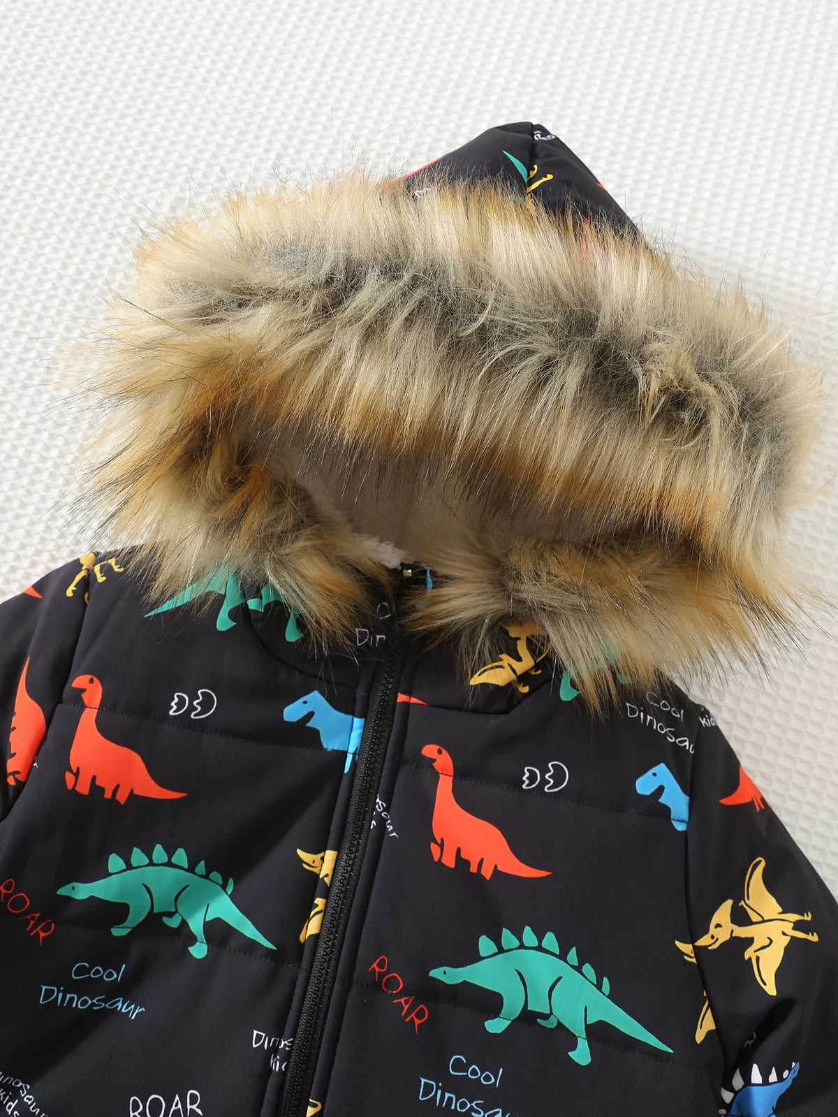 Bambinoo x Cozy Pixies Boys' Dinosaur Print Hooded Thermal Puffer Coat