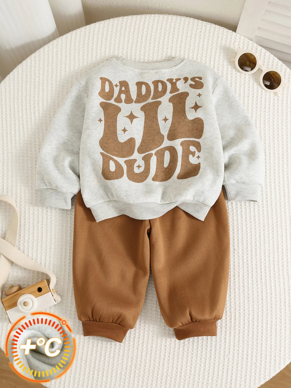 Baby Boy Brown Thermal Slogan Sweatshirt Set